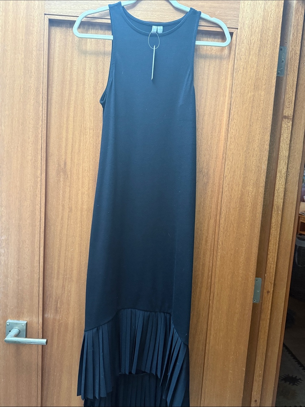 ASOS Black Sleeveless High-Low Pleated-Hem Dress